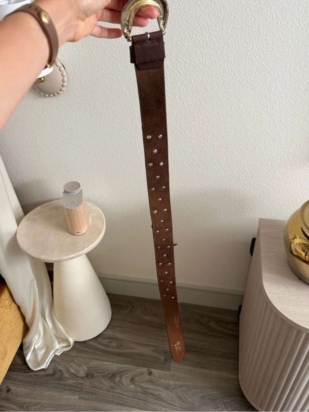 Linea Pelle Italian Leather Western Studded Concho Belt Brown Suede with Gold XS
